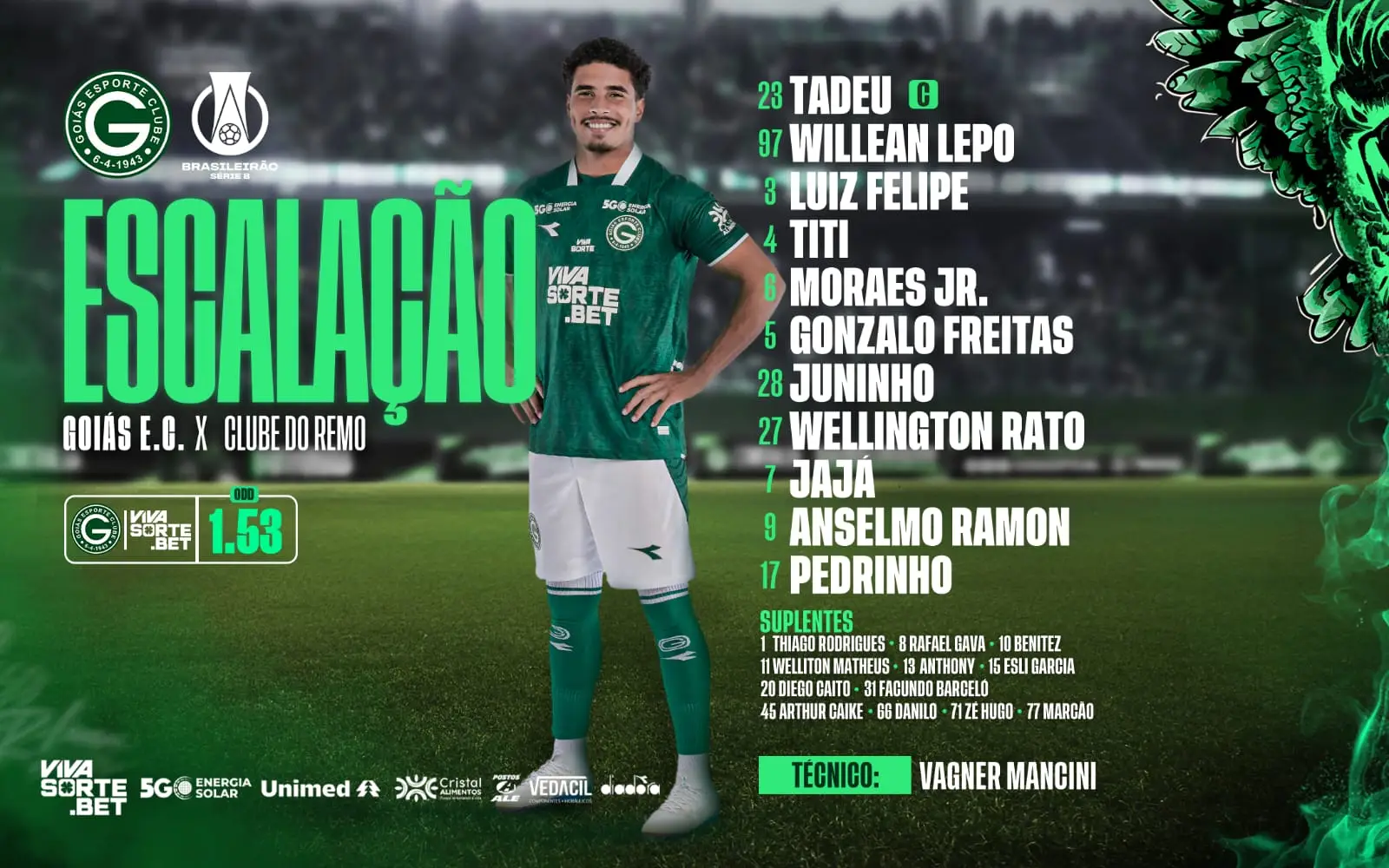 O Goiás está escalado para enfrentar o Remo