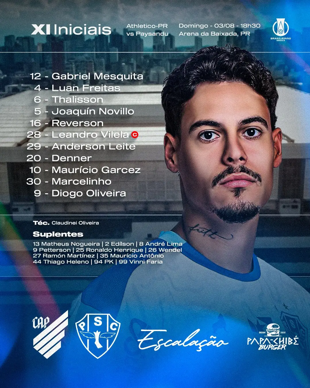 O Paysandu está definido com a seguinte formação: