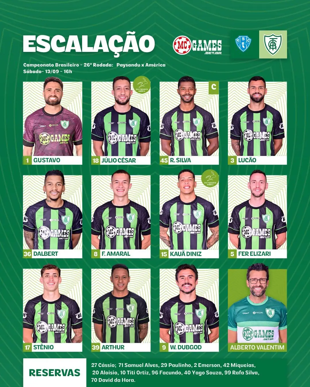 América-MG também está escalado