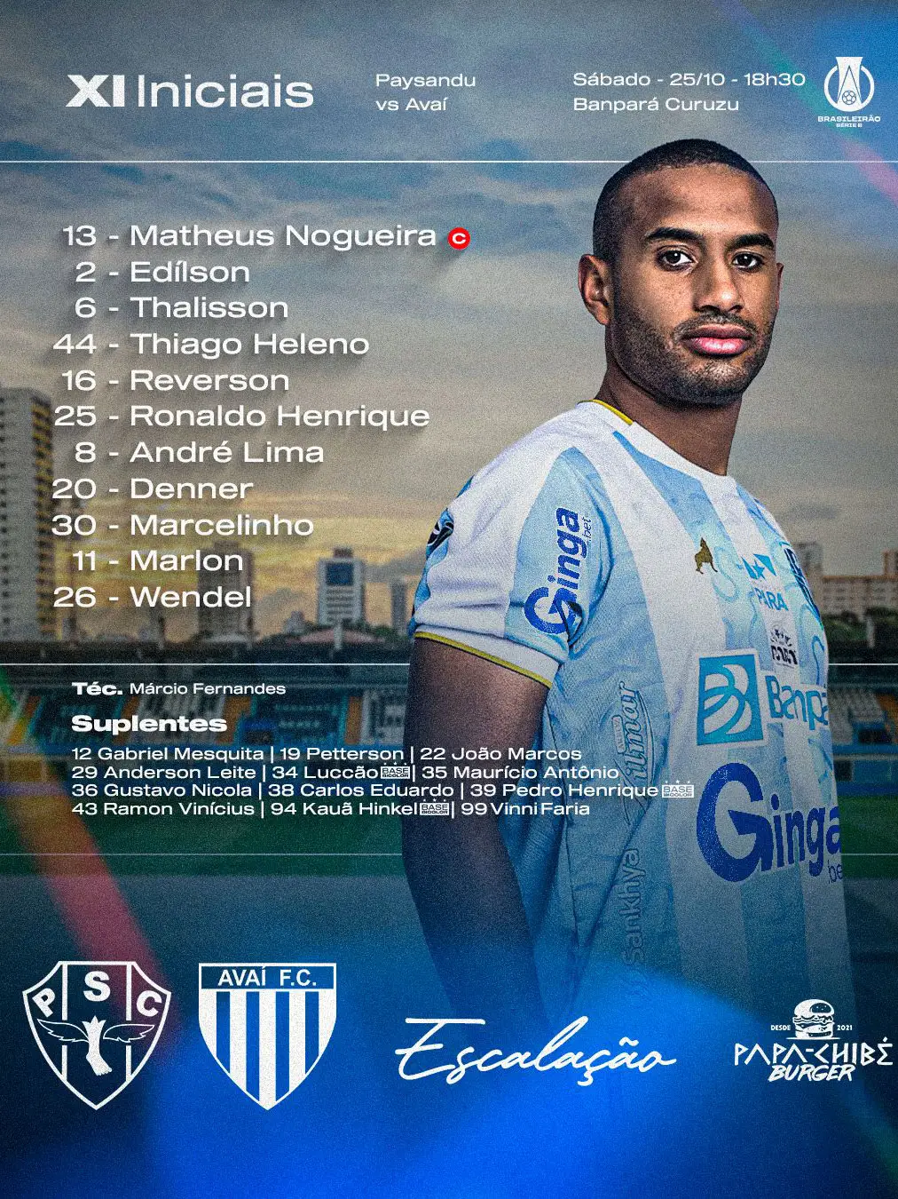 O Paysandu está definido com a seguinte formação: