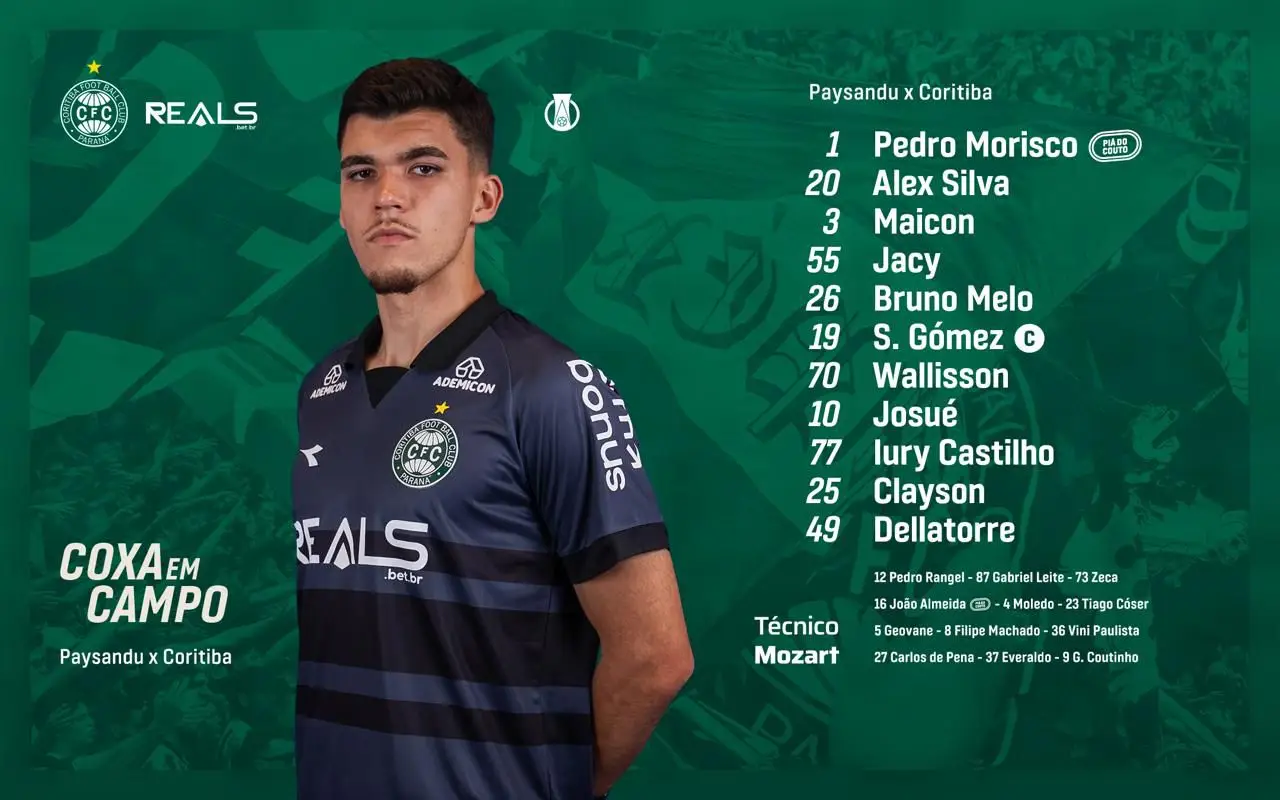 No Coritiba, O técnico Mozart definiu a equipe titular com: