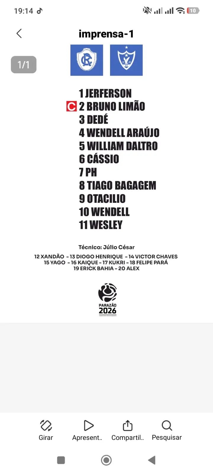 Águia de Marabá, 100% de aproveitamento até o momento, escalado também