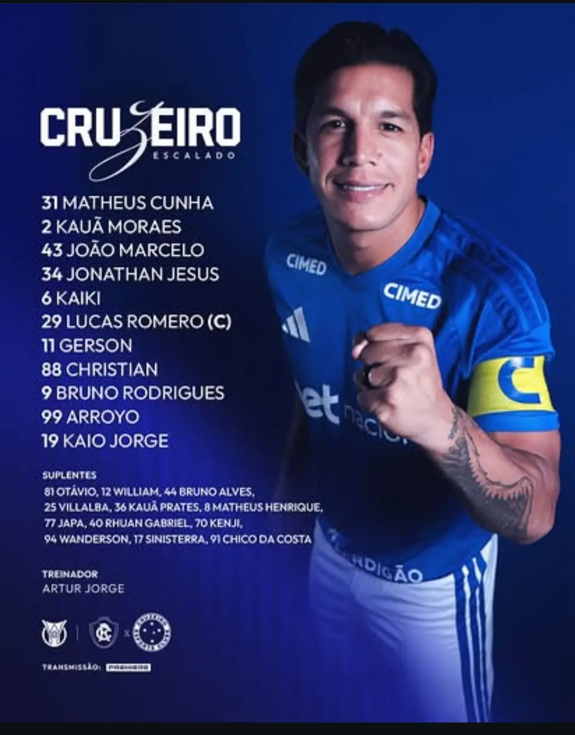 O Cruzeiro entrou em campo com este 11 titular: