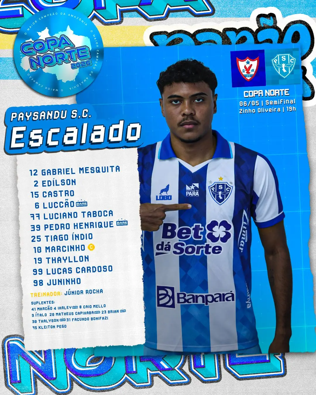 Técnico Júnior Rocha decidiu mesclar titulares e alguns atletas que buscam vaga no time principal do Paysandu diante do Águia de Marabá.