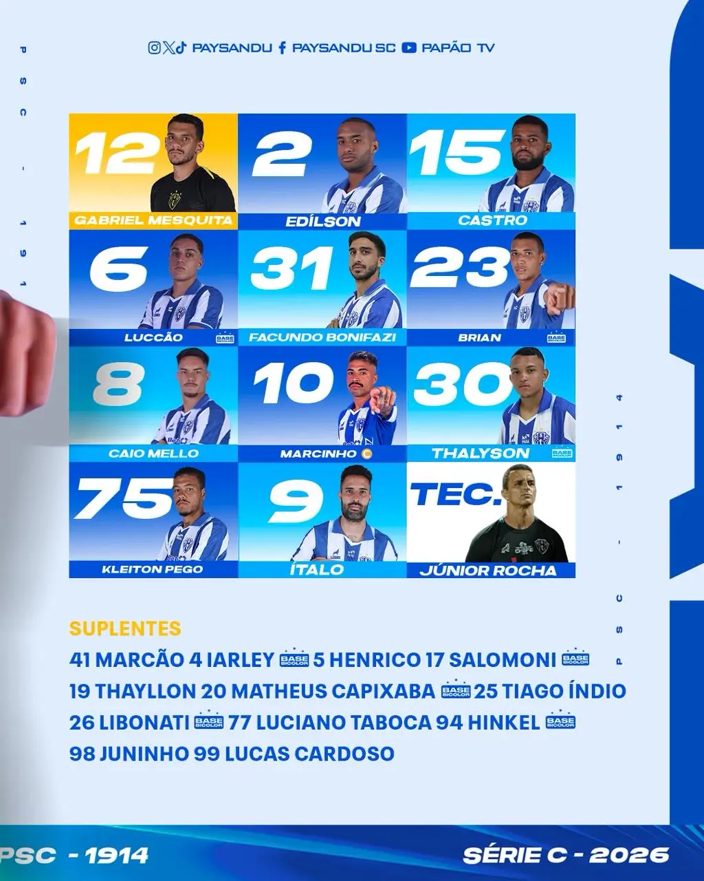 O Paysandu está definido com a seguinte formação: