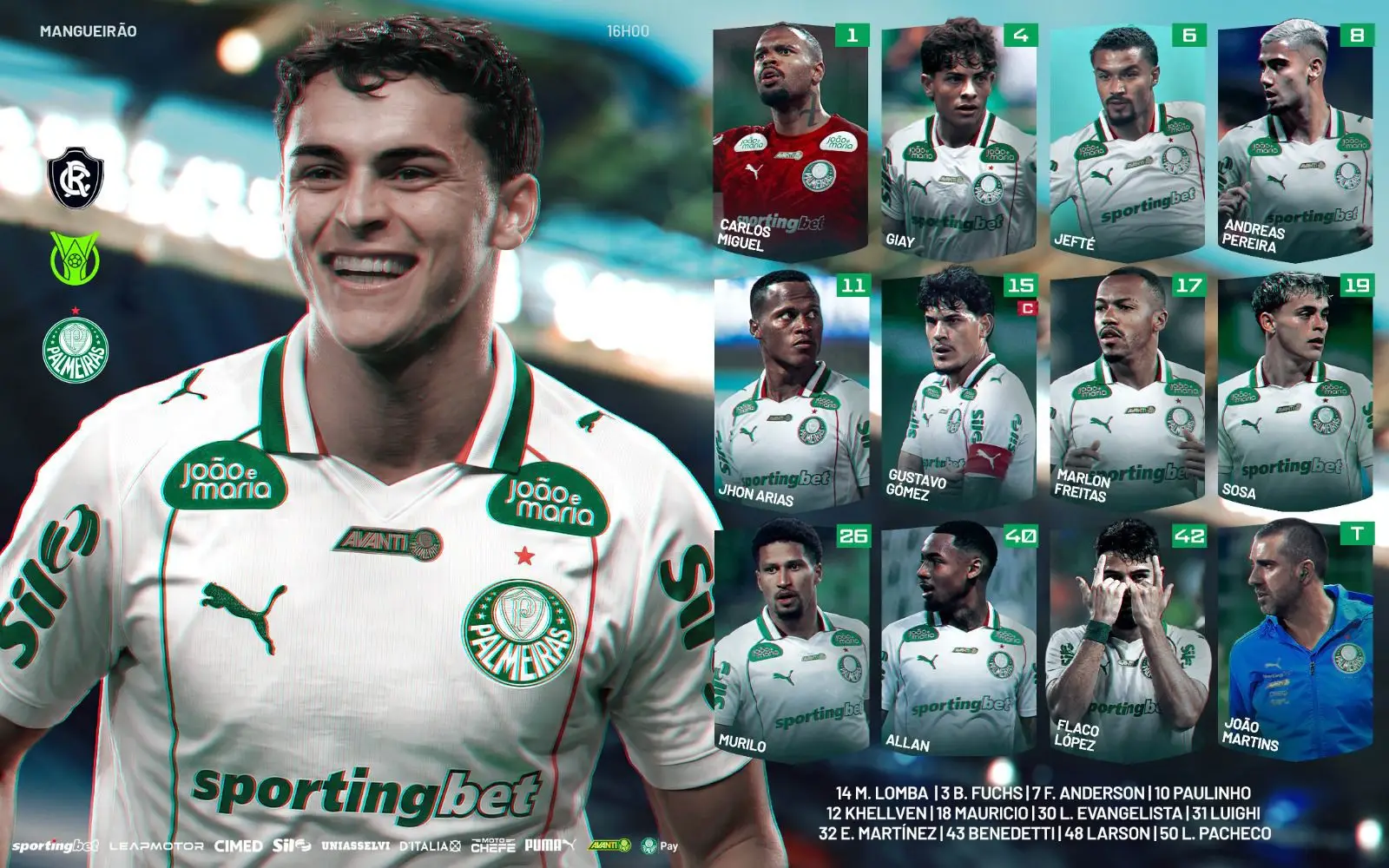 A escalação do Palmeiras está definida com: